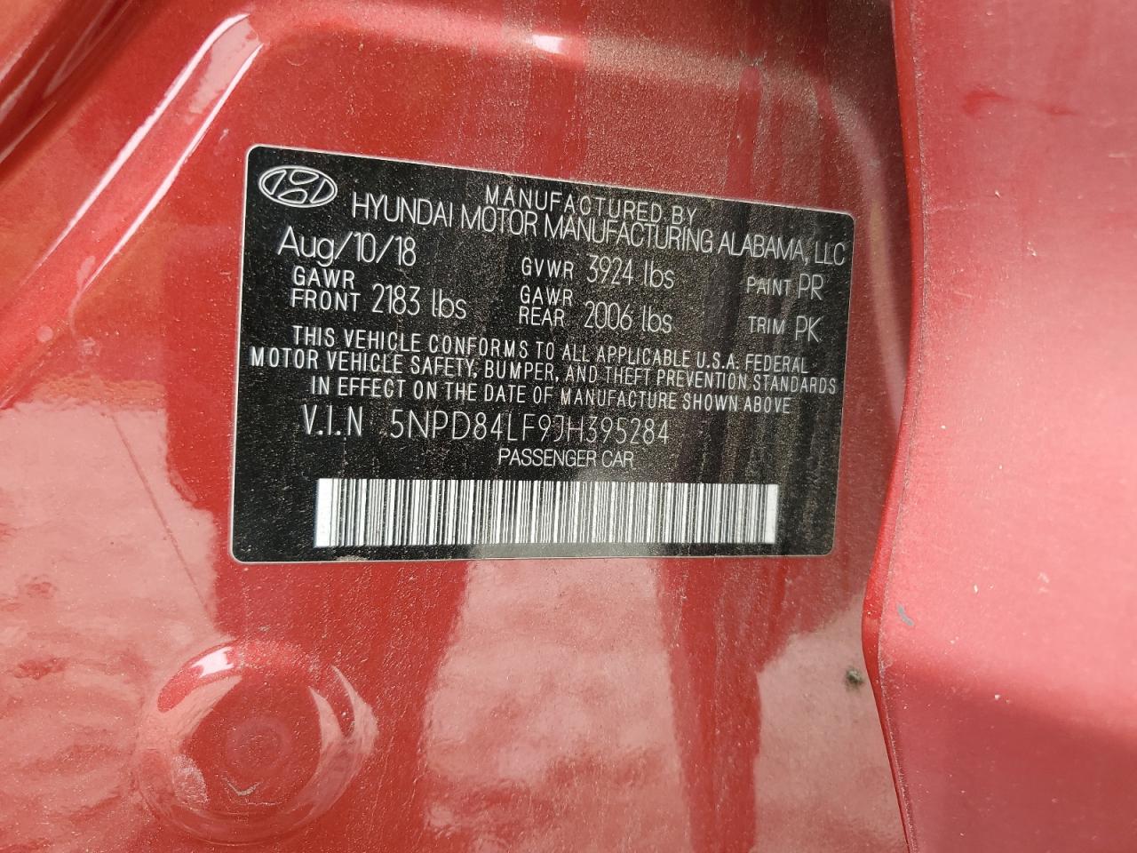 5NPD84LF9JH395284 2018 Hyundai Elantra Sel