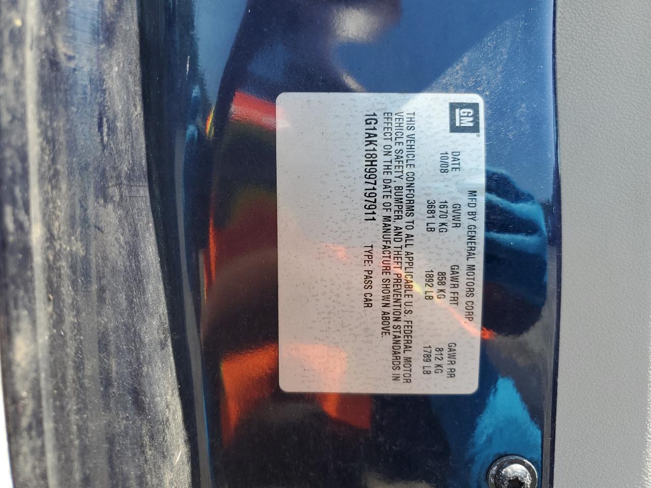 1G1AK18H997197911 2009 Chevrolet Cobalt Ls