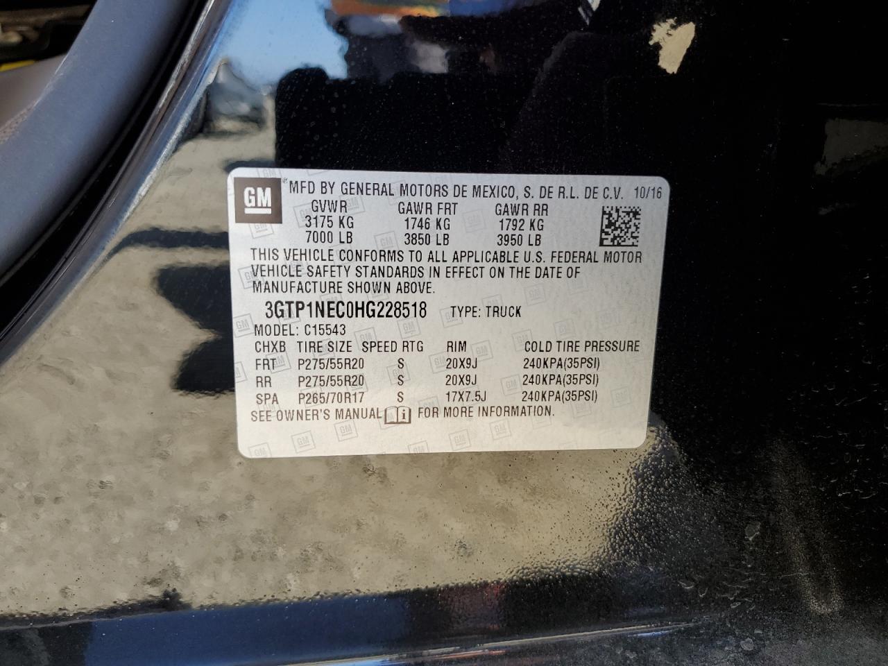 3GTP1NEC0HG228518 2017 GMC Sierra C1500 Slt