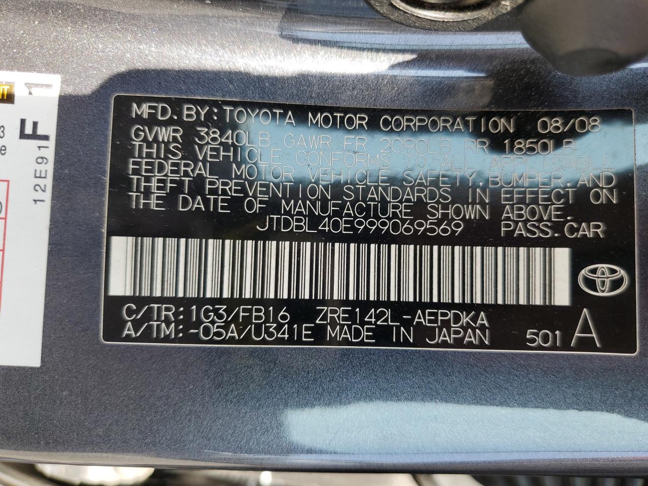 JTDBL40E999069569 2009 Toyota Corolla Base