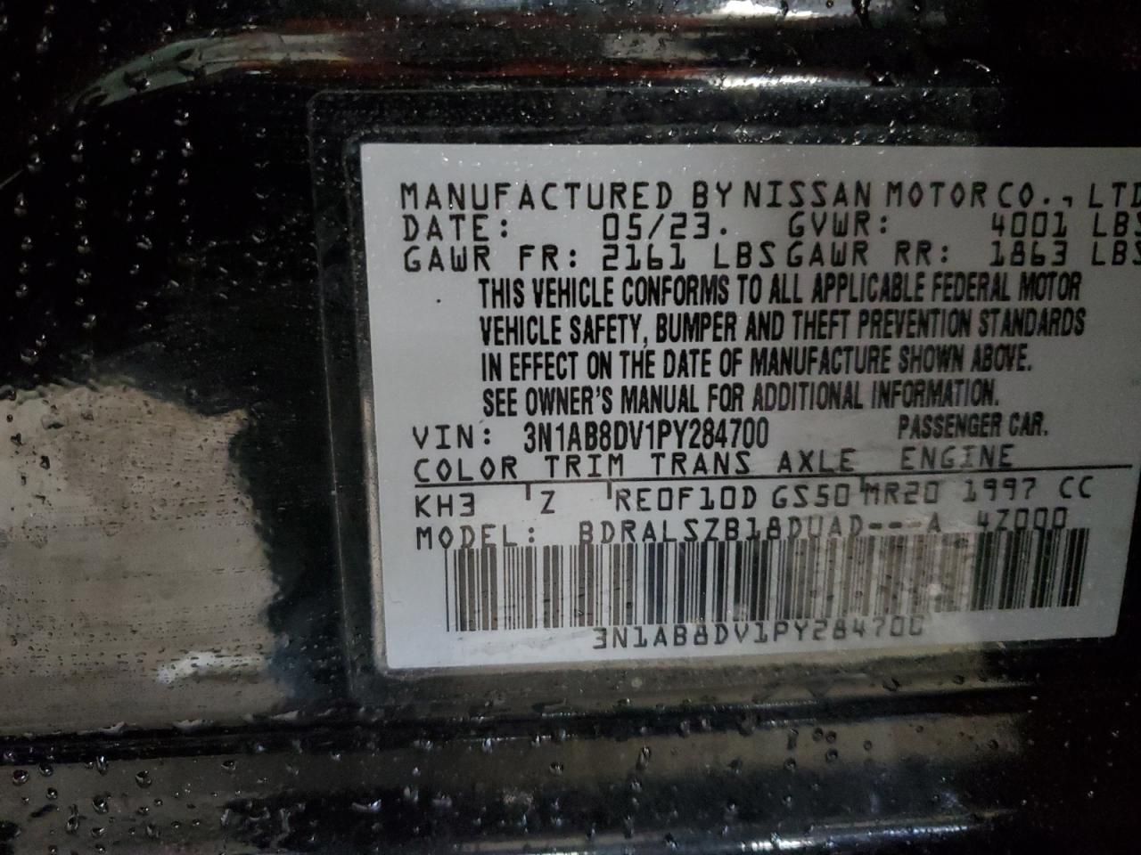 3N1AB8DV1PY284700 2023 Nissan Sentra Sr