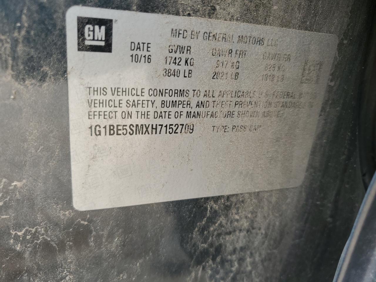 1G1BE5SMXH7152709 CHEVROLET CRUZE 2017
