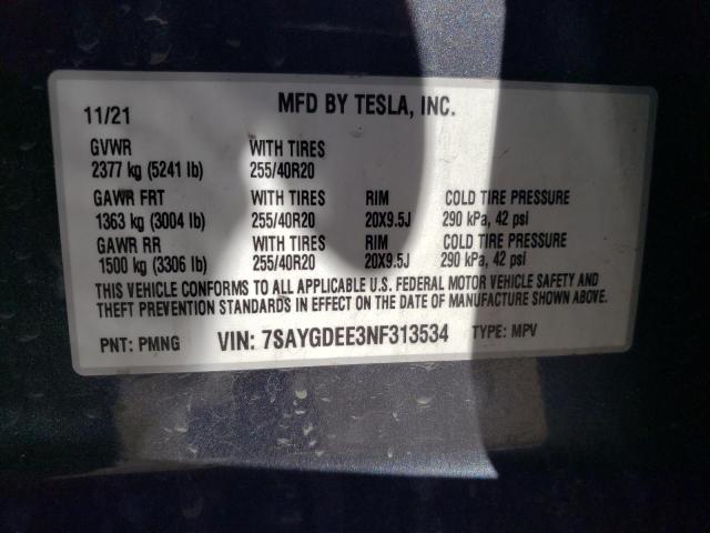 2022 Tesla Model Y VIN: 7SAYGDEE3NF313534 Lot: 54078344