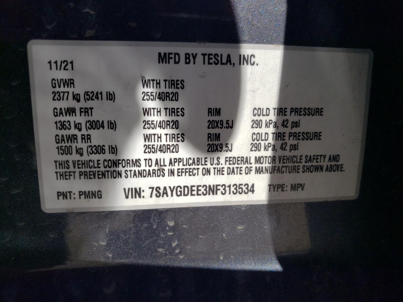 7SAYGDEE3NF313534 2022 Tesla Model Y