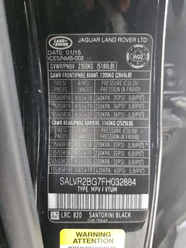 SALVR2BG7FH032884 2015 Land Rover Range Rover Evoque Pure Premium