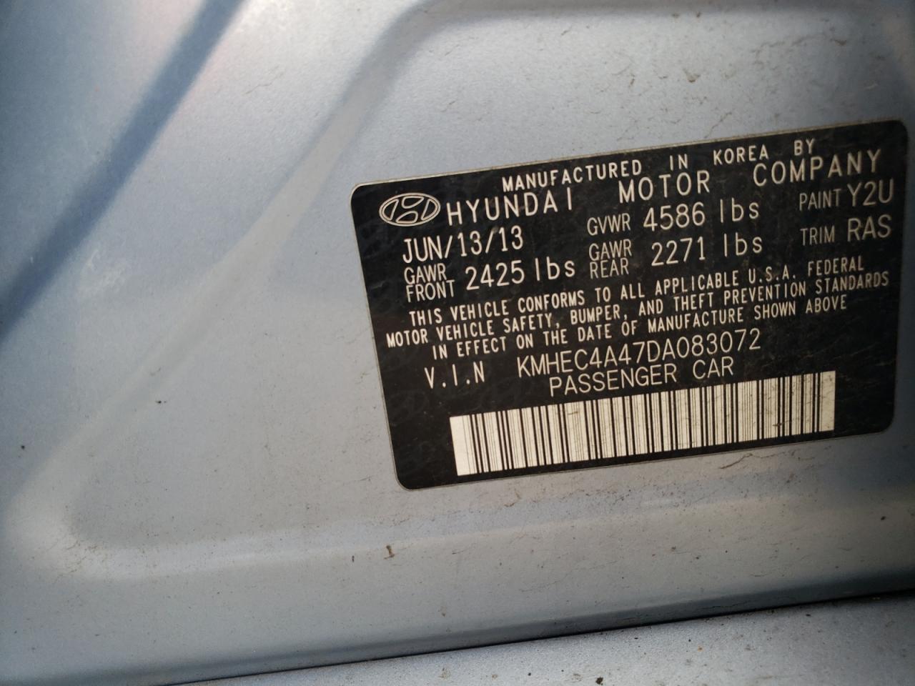 KMHEC4A47DA083072 2013 Hyundai Sonata Hybrid