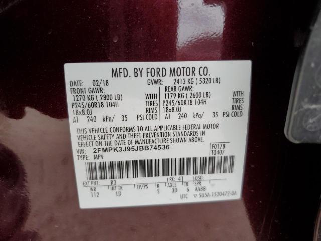 2018 Ford Edge Sel VIN: 2FMPK3J95JBB74536 Lot: 56804454