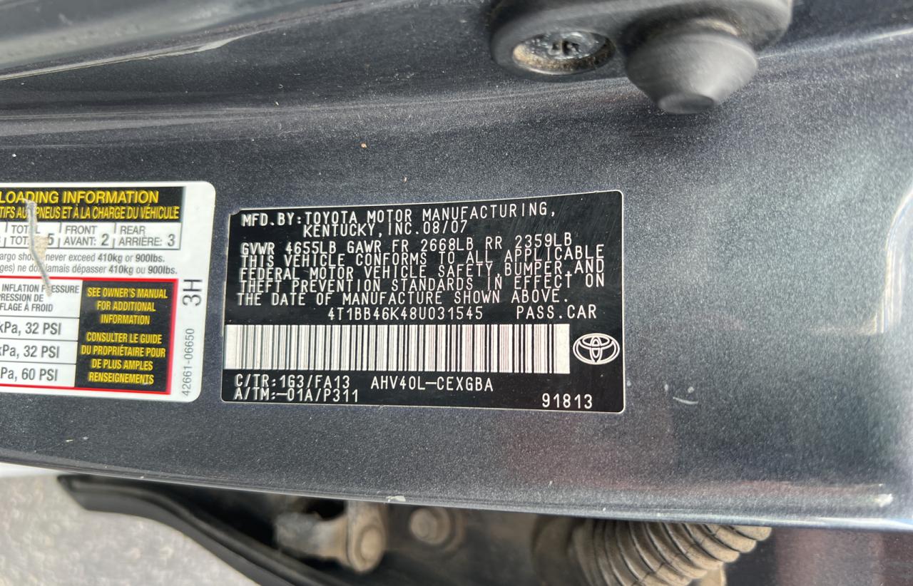 4T1BB46K48U031545 2008 Toyota Camry Hybrid