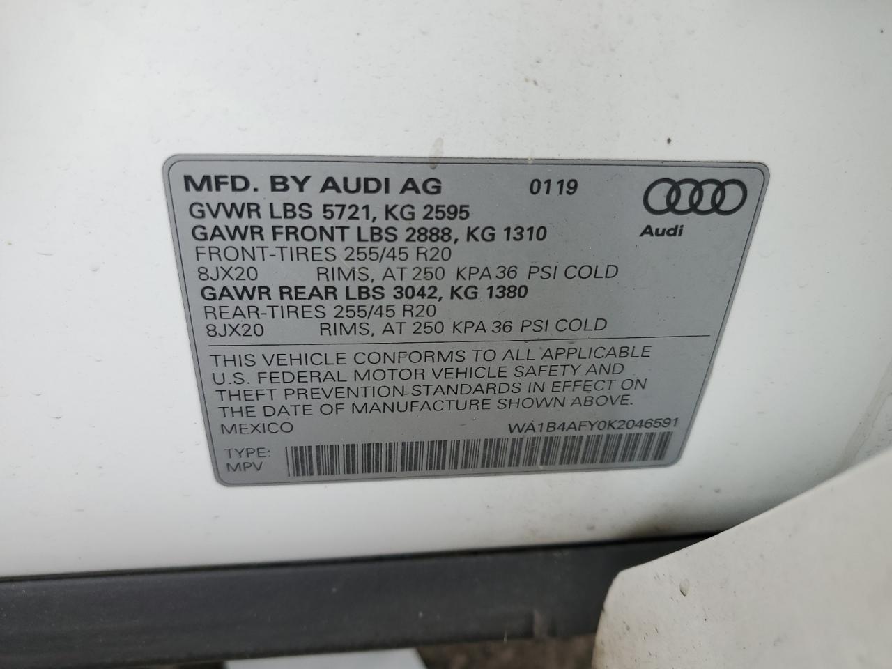 WA1B4AFY0K2046591 2019 Audi Sq5 Premium Plus