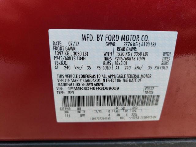 2017 Ford Explorer Xlt VIN: 1FM5K8DH6HGD89059 Lot: 55163384