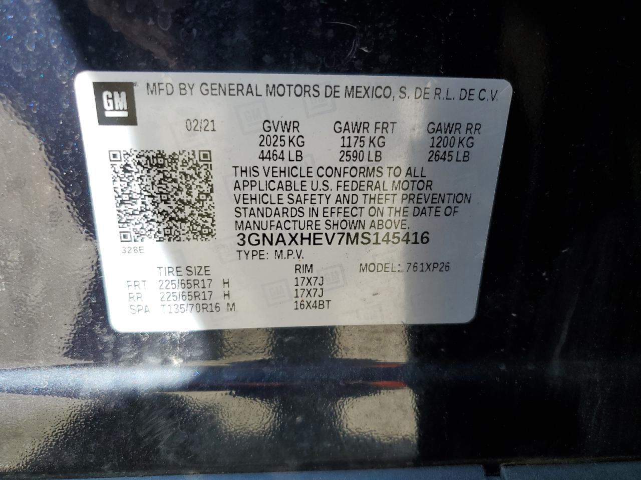 3GNAXHEV7MS145416 2021 Chevrolet Equinox Ls