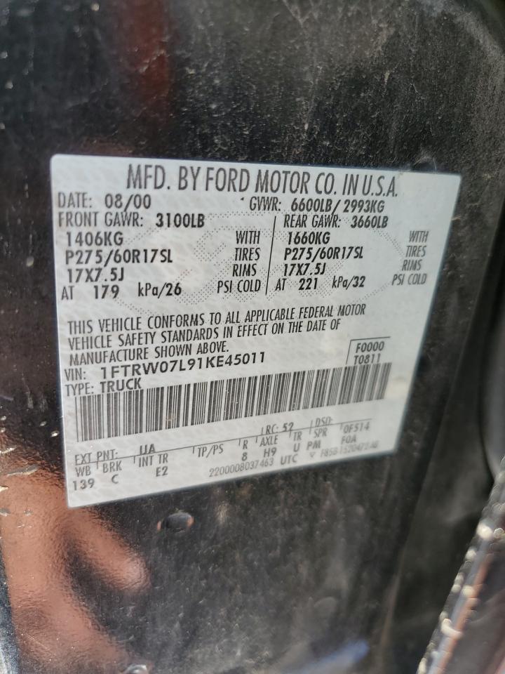 1FTRW07L91KE45011 2001 Ford F150 Supercrew