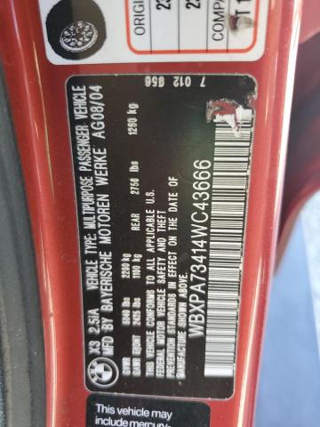 2004 BMW X3 2.5I VIN: WBXPA73414WC43666 Lot: 54592714