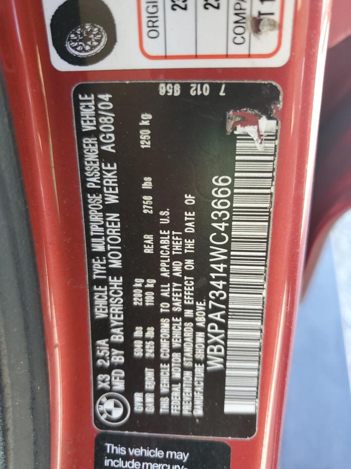 WBXPA73414WC43666 2004 BMW X3 2.5I