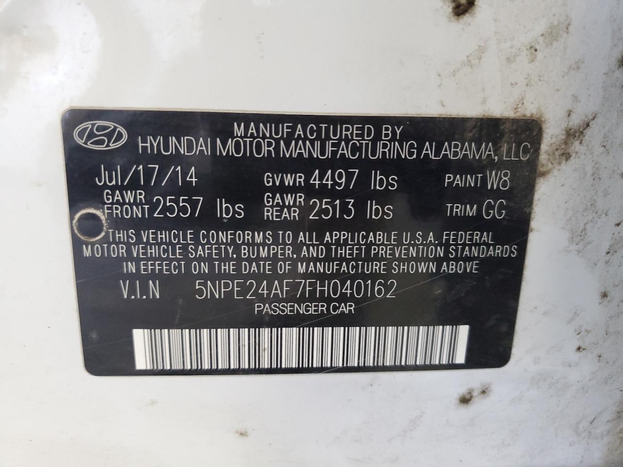 5NPE24AF7FH040162 2015 Hyundai Sonata Se