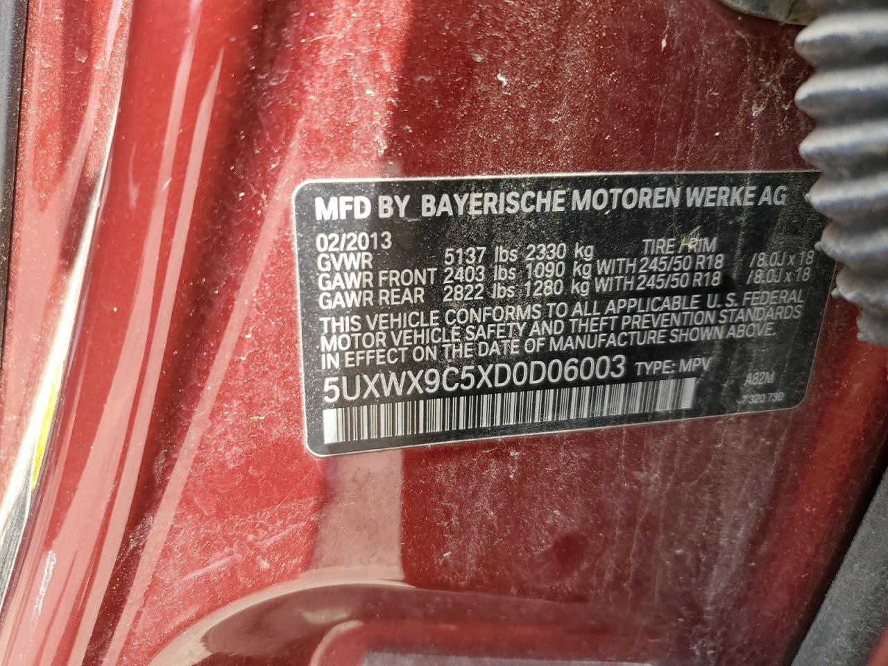 5UXWX9C5XD0D06003 2013 BMW X3 xDrive28I