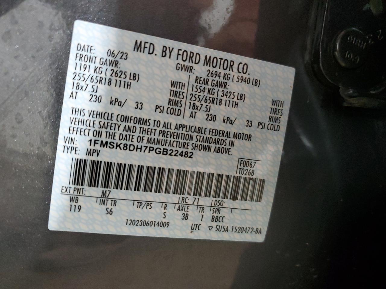 1FMSK8DH7PGB22482 FORD EXPLORER 2023