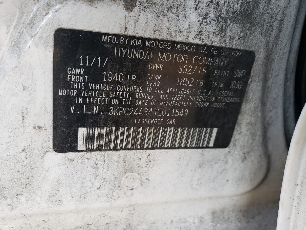 3KPC24A34JE011549 2018 Hyundai Accent Se