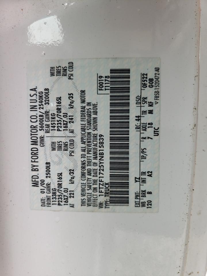 1FTZF1725YNB15839 2000 Ford F150