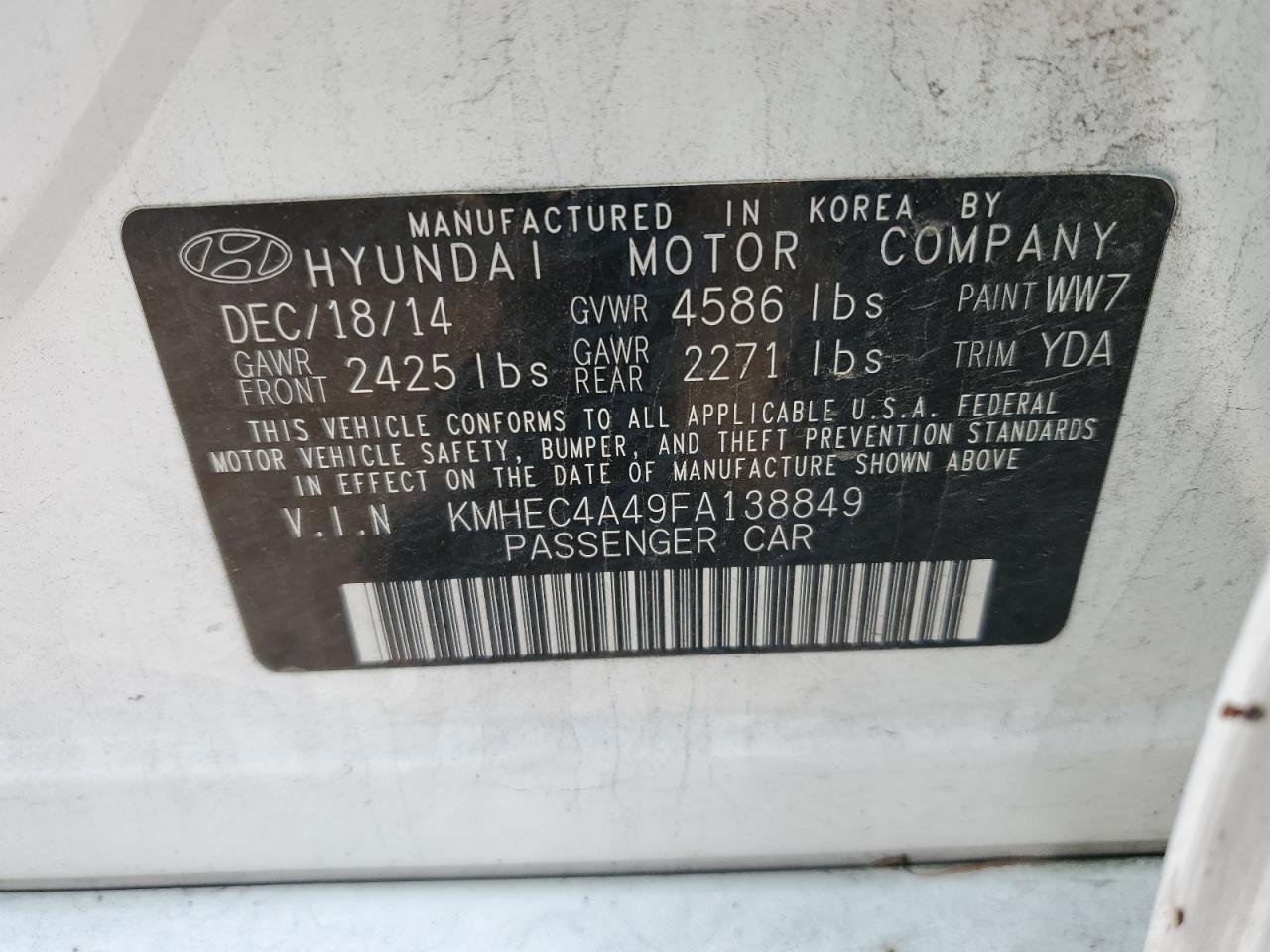 KMHEC4A49FA138849 2015 Hyundai Sonata Hybrid