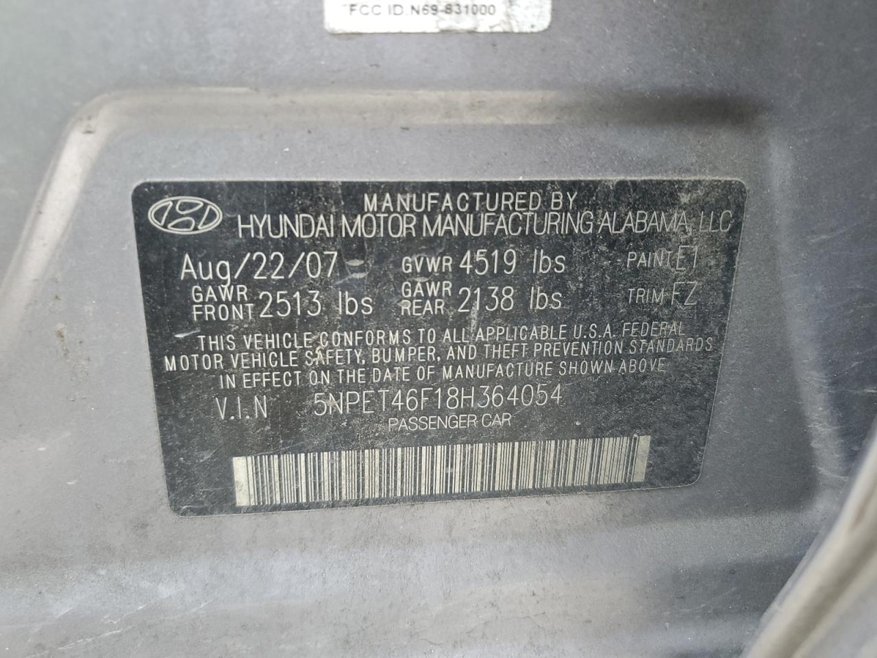 5NPET46F18H364054 2008 Hyundai Sonata Gls