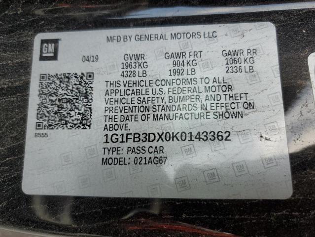 2019 Chevrolet Camaro Ls VIN: 1G1FB3DX0K0143362 Lot: 56423564