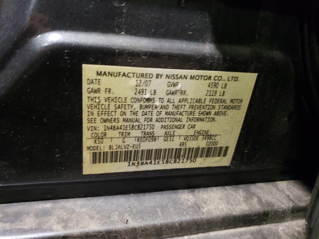 1N4BA41E58C821750 2008 Nissan Maxima Se