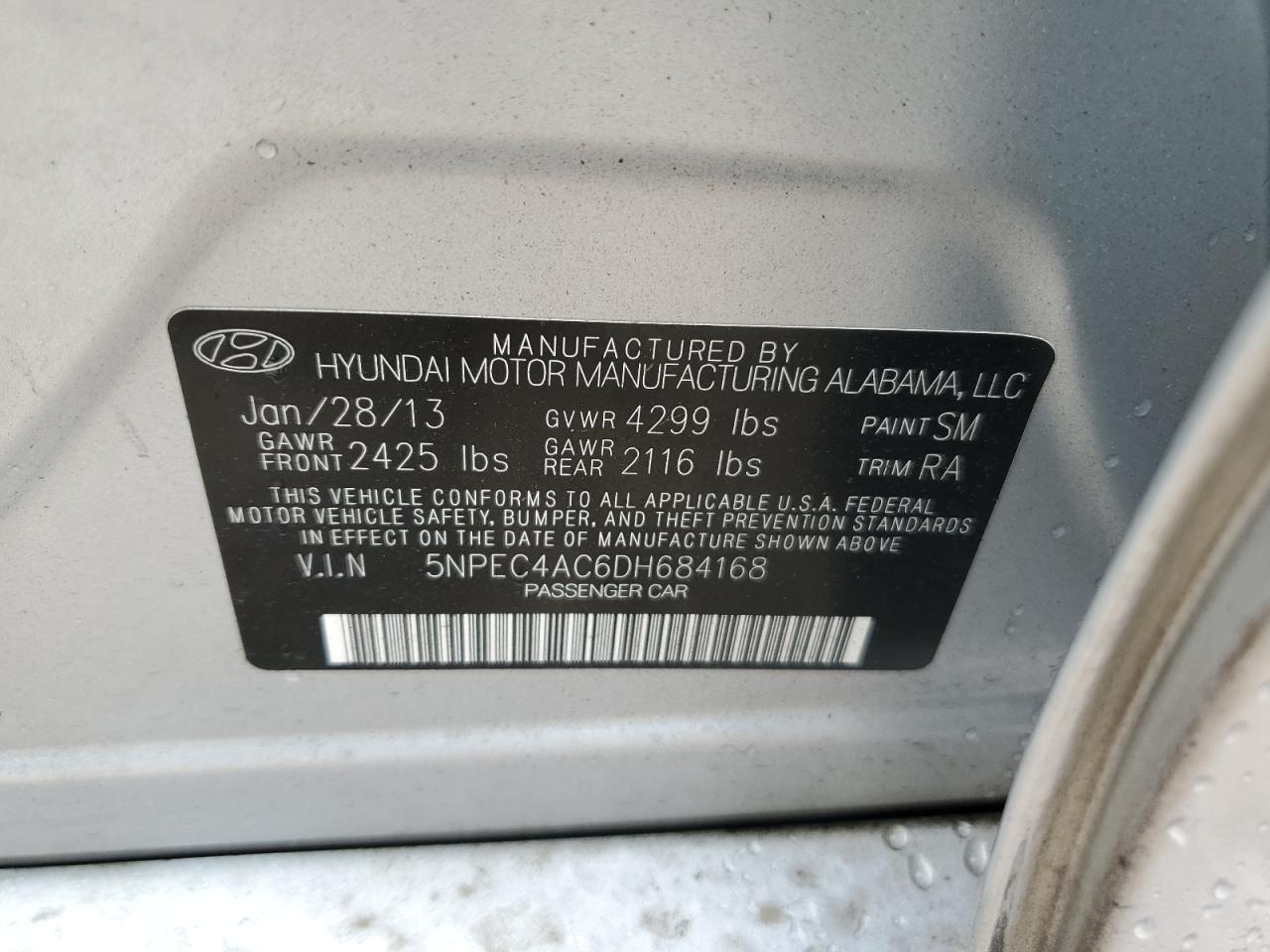 5NPEC4AC6DH684168 2013 Hyundai Sonata Se