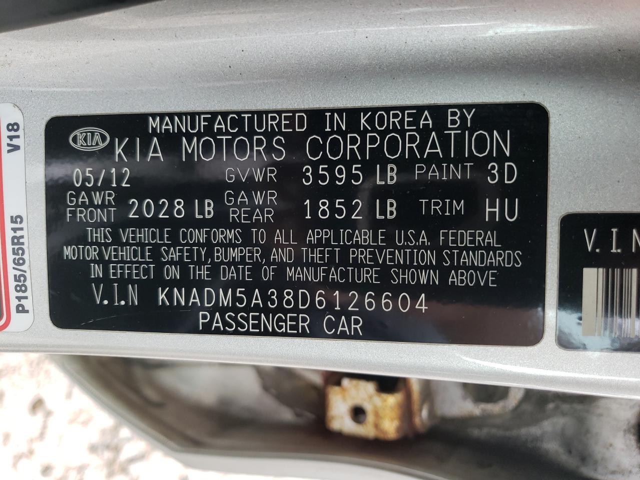 KNADM5A38D6126604 2013 Kia Rio Lx