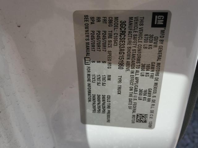 2010 Chevrolet Silverado C1500 Lt VIN: 3GCRCSE33AG151960 Lot: 55254954