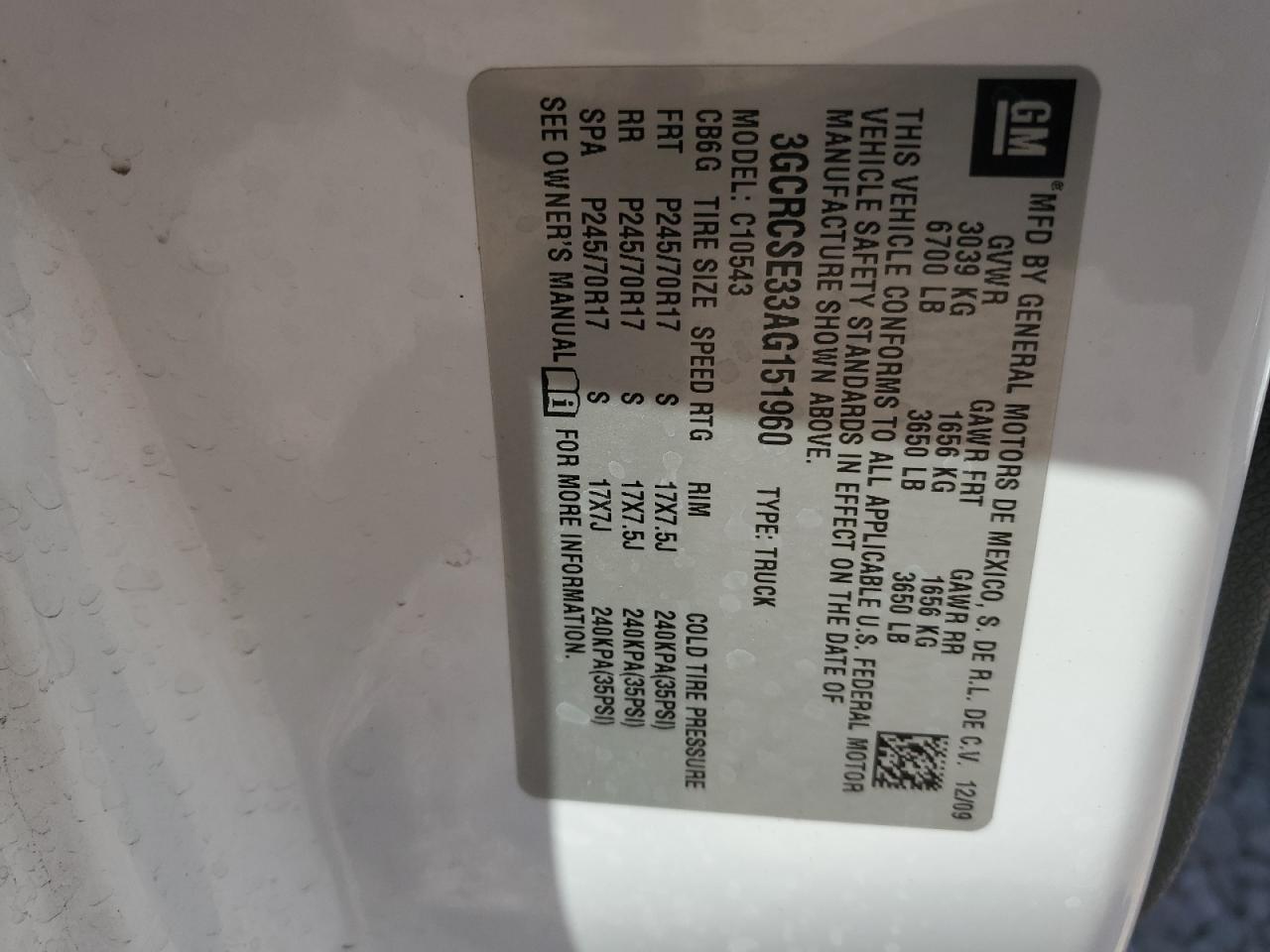 3GCRCSE33AG151960 2010 Chevrolet Silverado C1500 Lt