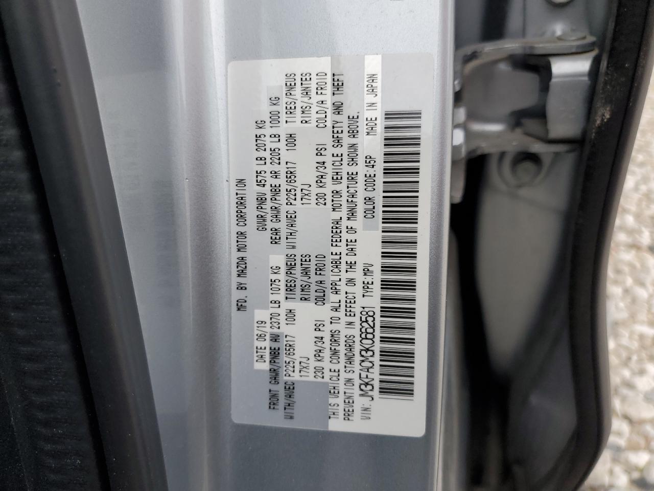 JM3KFACM3K0662581 2019 Mazda Cx-5 Touring