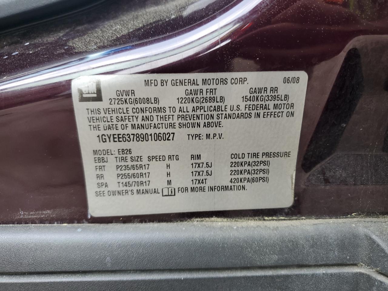 1GYEE637890106027 2009 Cadillac Srx