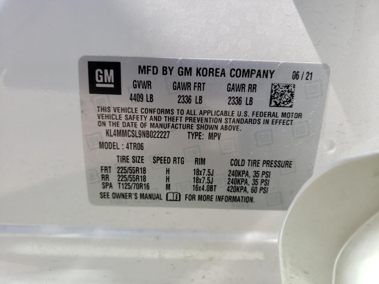 KL4MMCSL9NB022227 2022 Buick Encore Gx Preferred