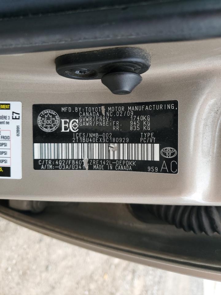 2T1BU40EX9C180929 2009 Toyota Corolla Base