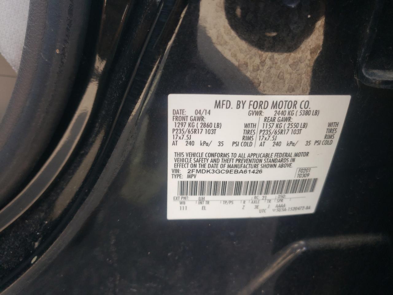 2FMDK3GC9EBA61426 2014 Ford Edge Se