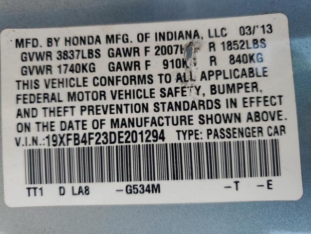 2013 Honda Civic Hybrid VIN: 19XFB4F23DE201294 Lot: 53890234