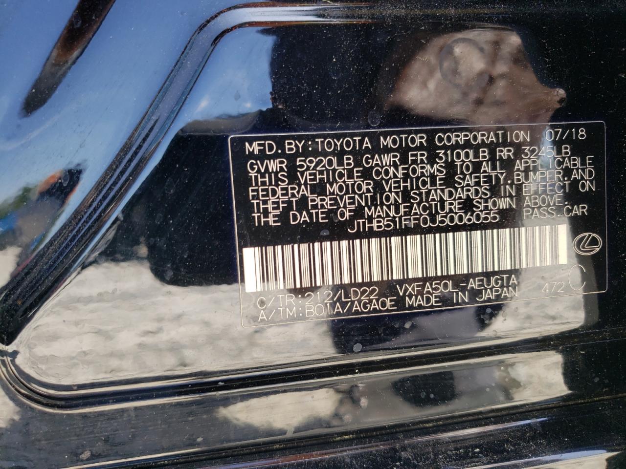 JTHB51FF0J5006055 2018 Lexus Ls 500 Base