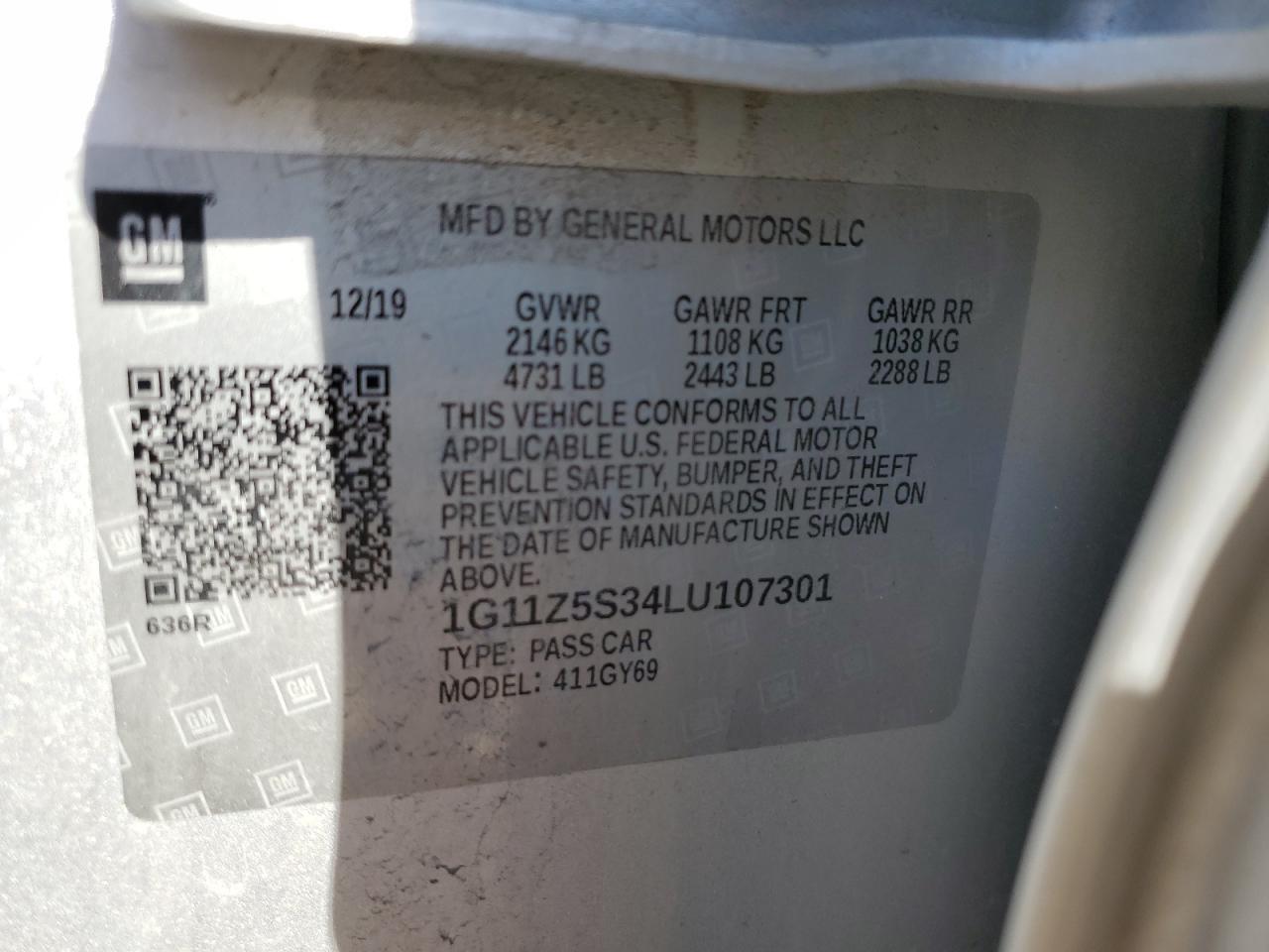 1G11Z5S34LU107301 2020 Chevrolet Impala Lt