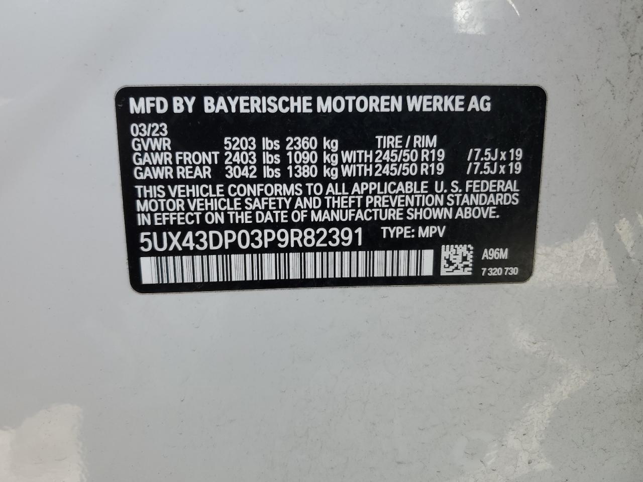 5UX43DP03P9R82391 2023 BMW X3 Sdrive30I