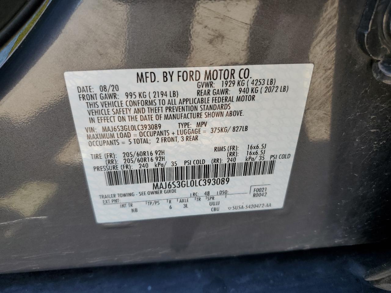 MAJ6S3GL0LC393089 FORD ECOSPORT 2020