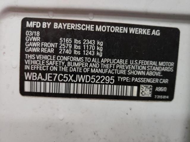 2018 BMW 540 Xi VIN: WBAJE7C5XJWD52295 Lot: 52887304