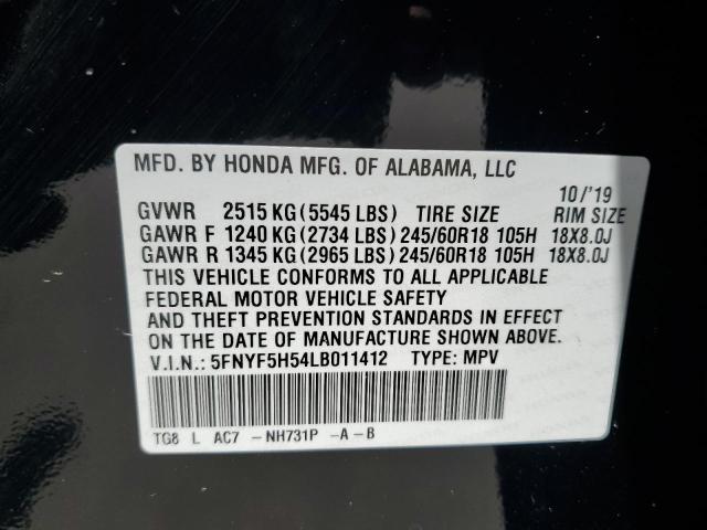 2020 Honda Pilot Exl VIN: 5FNYF5H54LB011412 Lot: 54845064