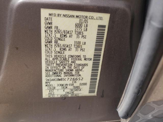 2005 Nissan Pathfinder Le VIN: 5N1AR18W85C726652 Lot: 56840594