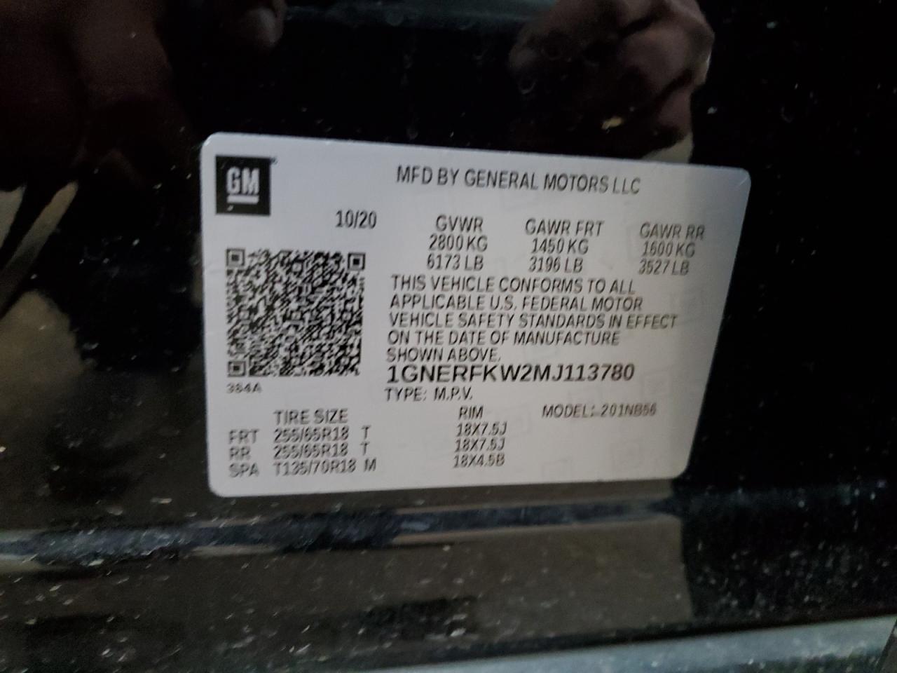 1GNERFKW2MJ113780 2021 Chevrolet Traverse Ls