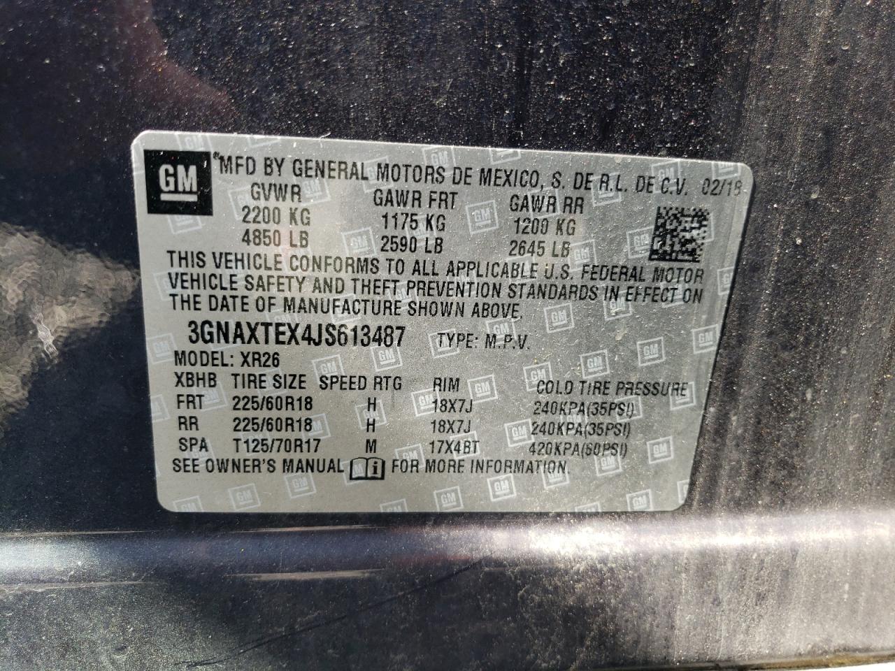 3GNAXTEX4JS613487 CHEVROLET EQUINOX 2018