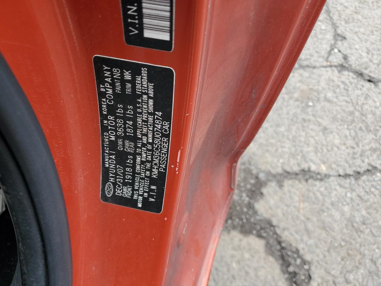 KMHCM36C58U074874 2008 Hyundai Accent Gs