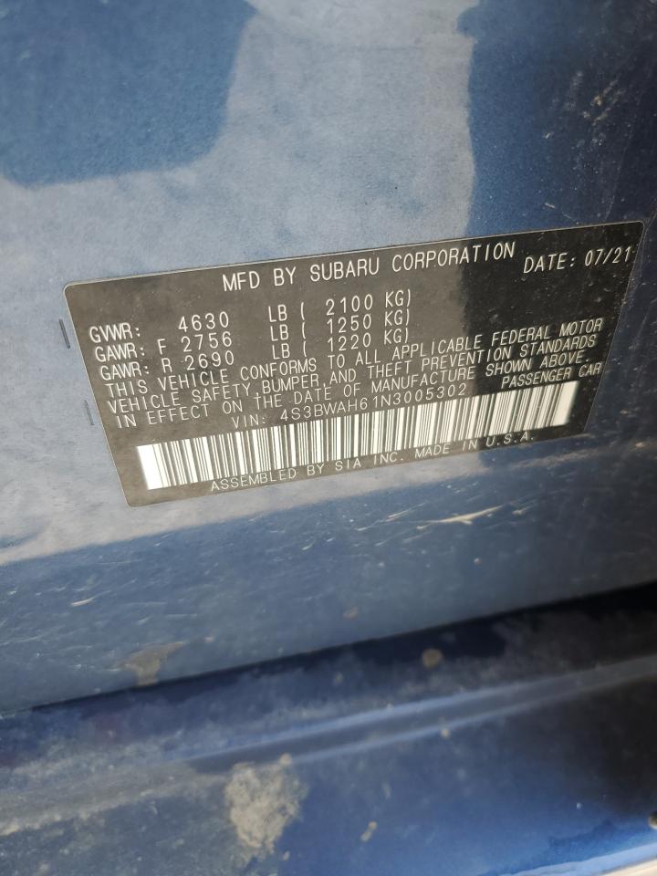 4S3BWAH61N3005302 2022 Subaru Legacy Sport