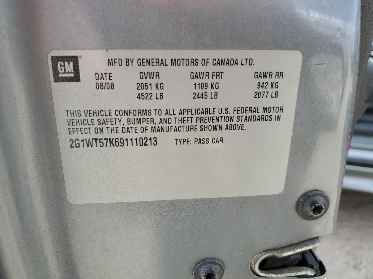 2G1WT57K691110213 2009 Chevrolet Impala 1Lt