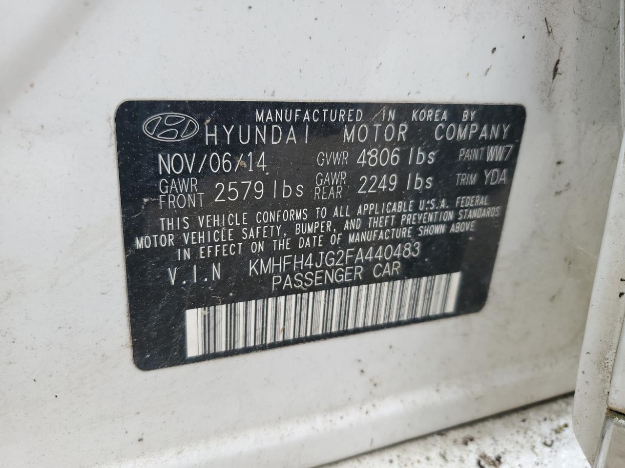 2015 Hyundai Azera Limited vin: KMHFH4JG2FA440483